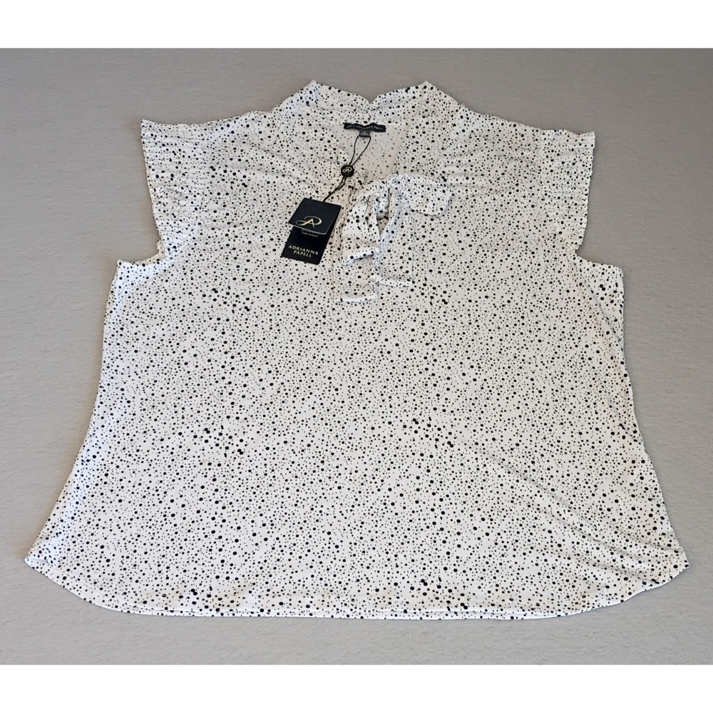 Adrianna Papell‎ Women's Tie Neck Blouse Black And White Polka Dot XL New